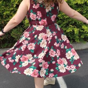 Eva Rose V-Neck Purple Floral Fit And Flare Dress